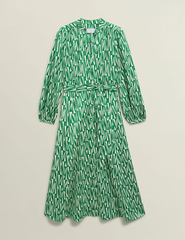 Hobbs London Hobbs London Women's Deanery Tie Waist Printed Midi Dress in Green - 2
