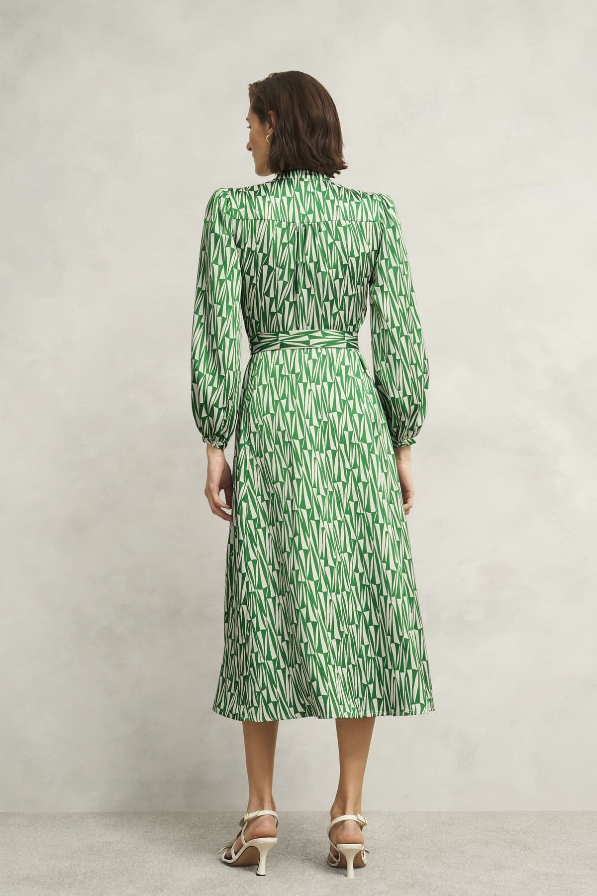 Hobbs London Hobbs London Women's Deanery Tie Waist Printed Midi Dress in Green - 4