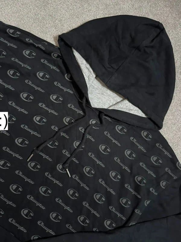 Champion Men’s Champion Black Out All Over Logo Reverse Weave Hoodie – Size XL