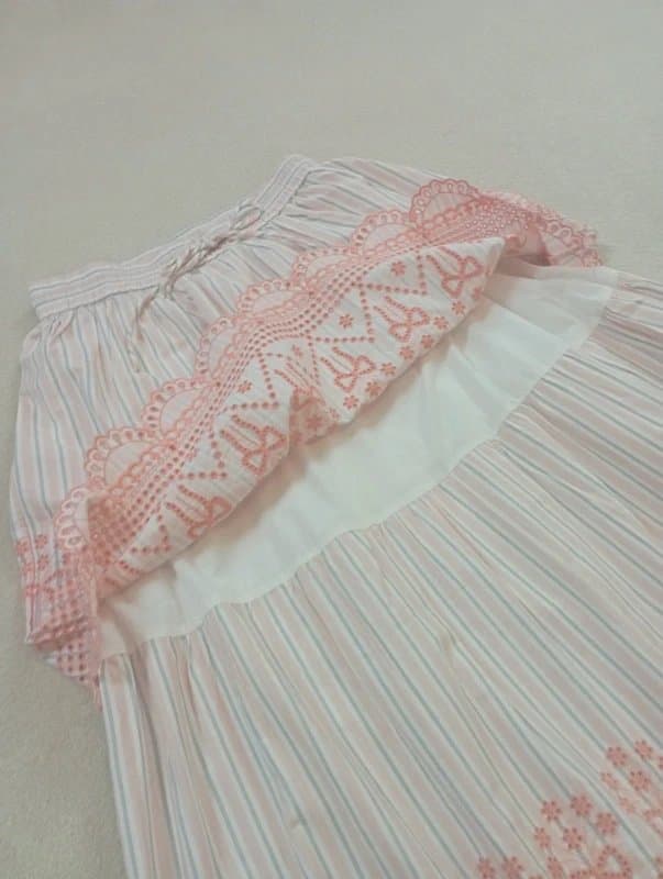 Damson Madder Damson Madder | Peach pale pink grey stripe broderie tiered Cosette bow midaxi skirt UK 12 BNWT £90