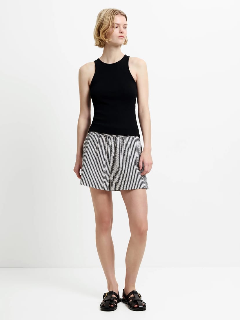 French Connection Lia Seersucker Striped Shorts Monochrome Stripes Off White Black - 1