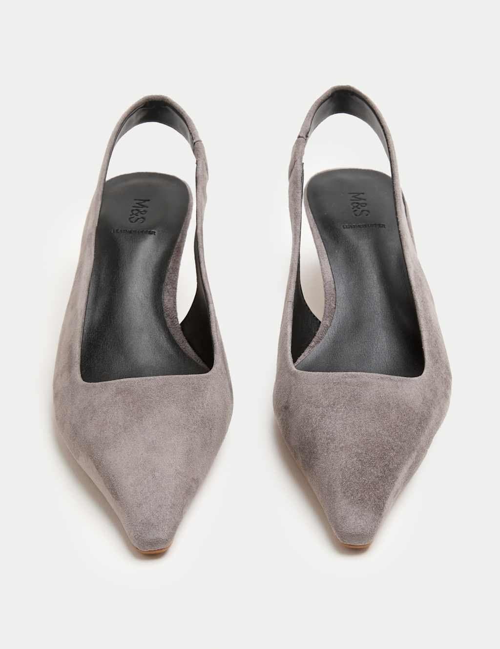 Marks & Spencer M&S Suede Kitten Heel Pointed Slingback Shoes Light Grey
