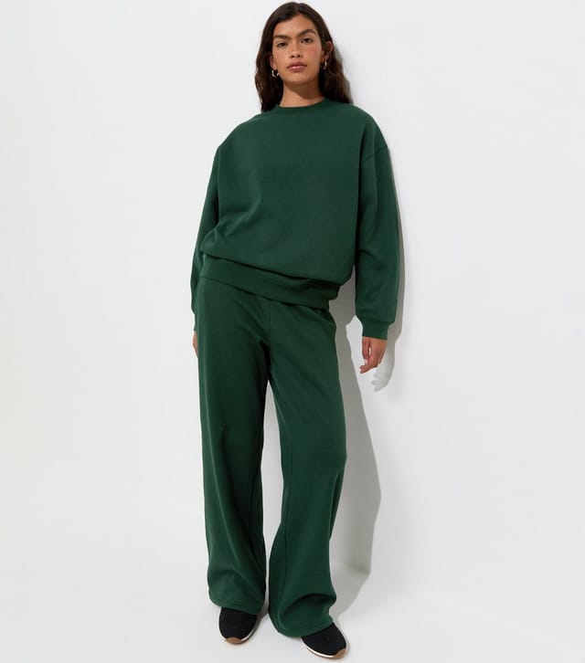 New Look Women's Dark Green Cotton Rich Wide Leg Joggers New Look - 2