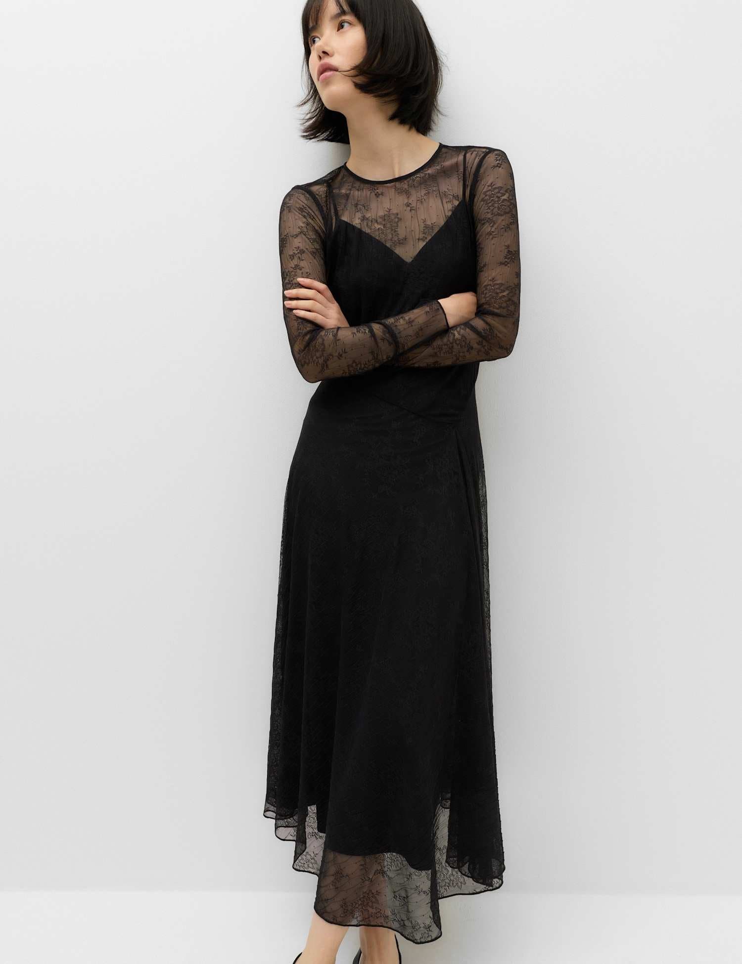 Marks & Spencer M&S Lace Midaxi Skater Dress Black