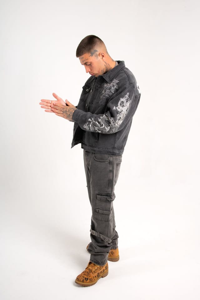 Liquor N Poker Liquor n Poker Men's A World Dynasty Oversized Denim Jacket in Washed Black - 2