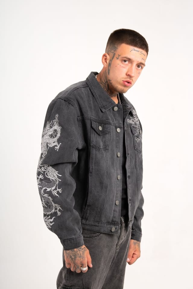 Liquor N Poker Liquor n Poker Men's A World Dynasty Oversized Denim Jacket in Washed Black - 3