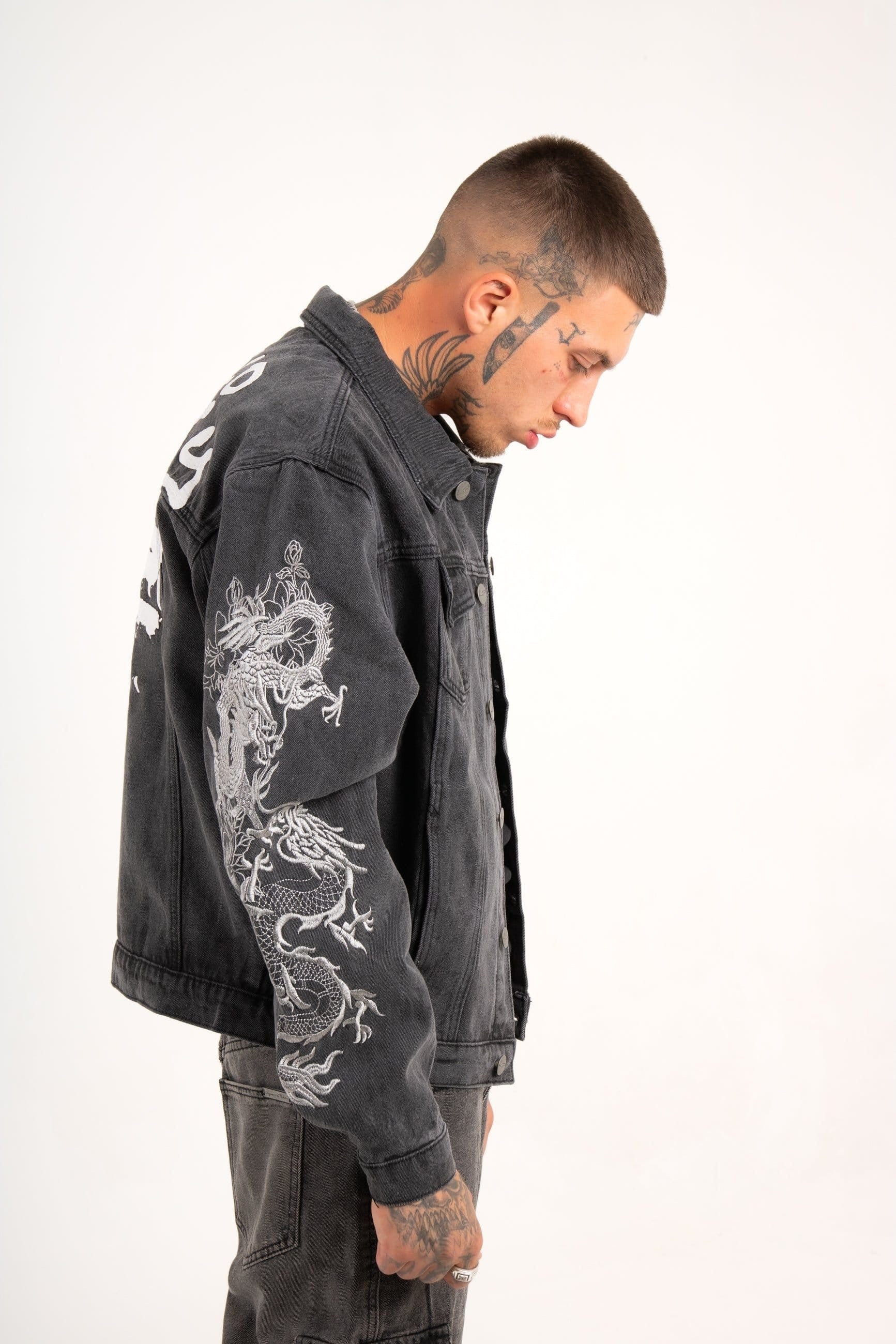 Liquor N Poker Liquor n Poker Men's A World Dynasty Oversized Denim Jacket in Washed Black - 4