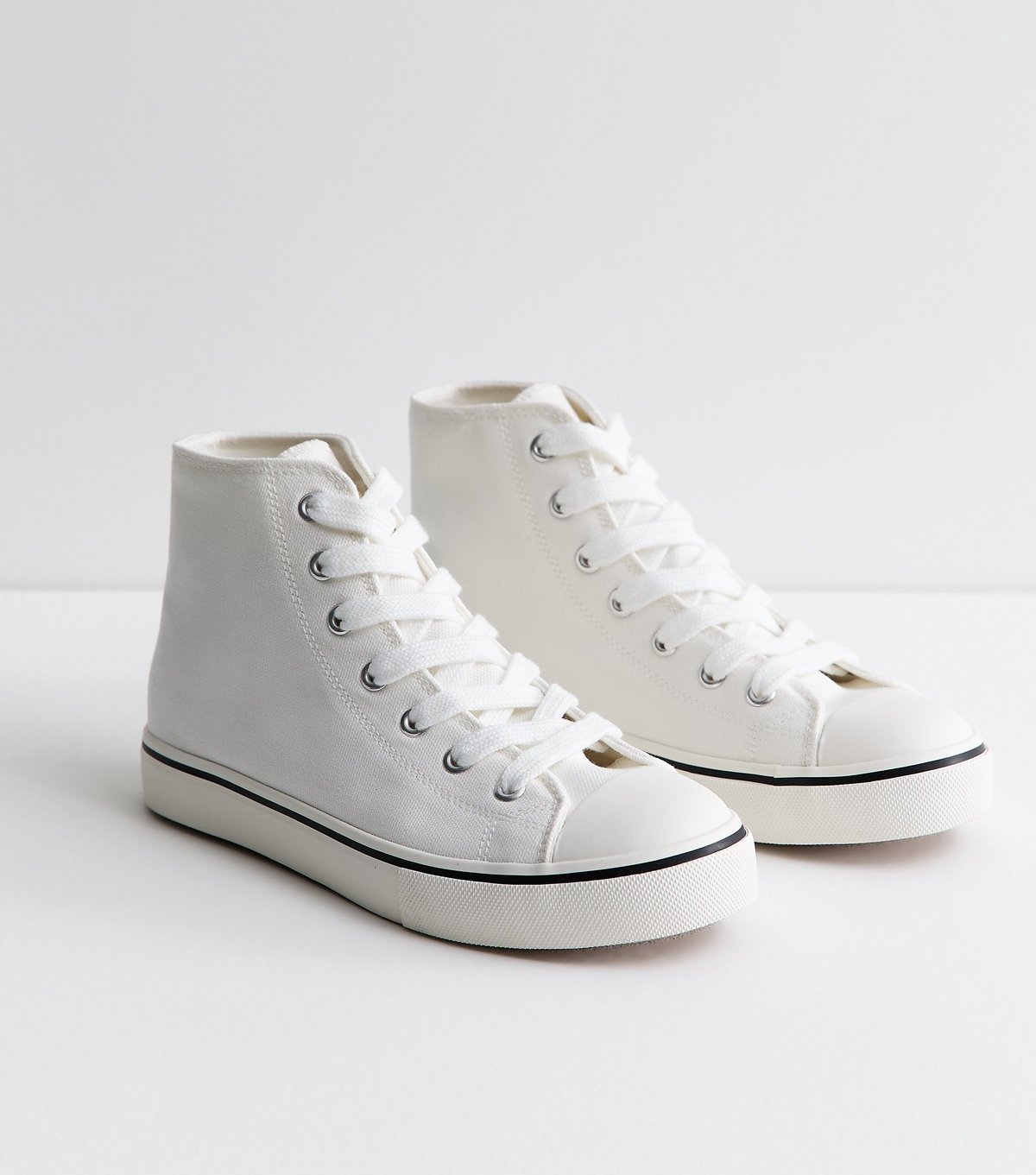 New Look Women's White Cotton Canvas High Top Sneakers Vegan New Look - 1