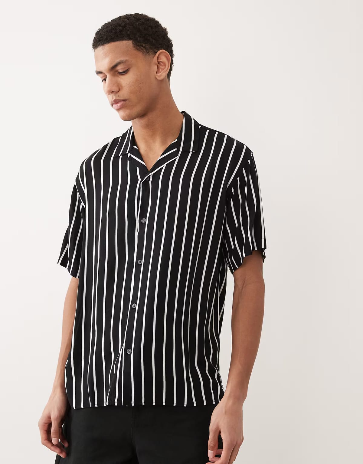 ASOS Jack & Jones stripe shirt with short sleeves in black - 1
