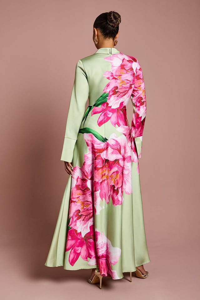 Coast Coast Women's Petite Placement Print Wrap Front Gown in Sage - 3