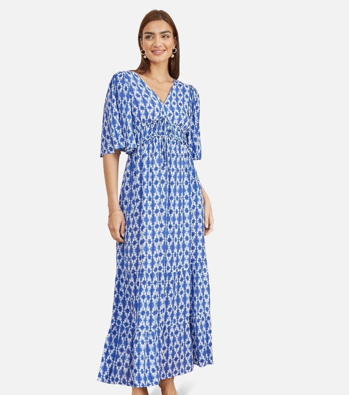 Yumi Women's Blue Aztec Print Smock Waist Midi Dress Yumi New Look