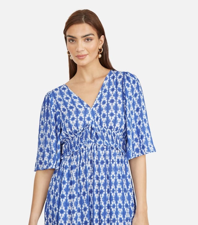 Yumi Women's Blue Aztec Print Smock Waist Midi Dress Yumi New Look - 3