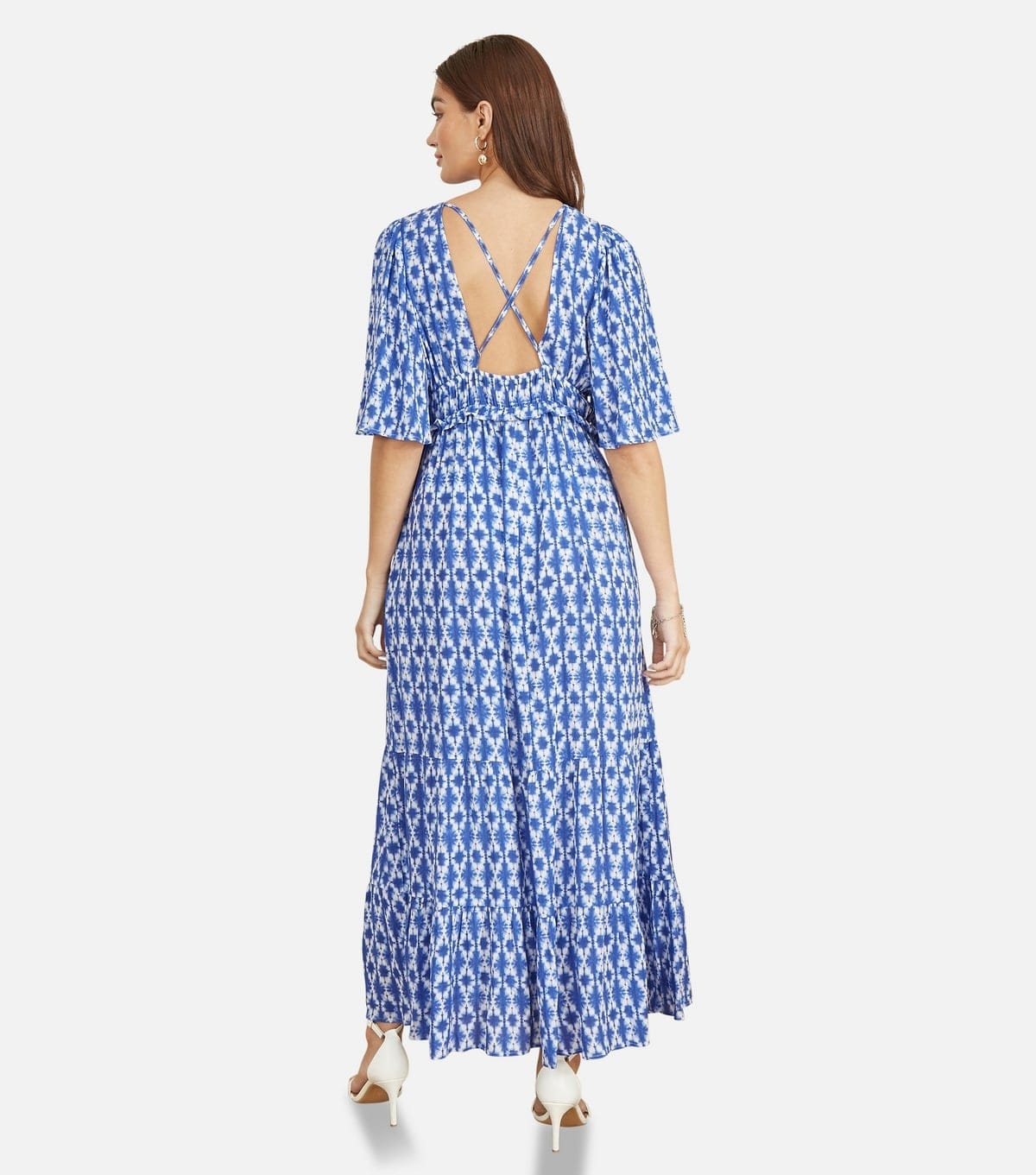 Yumi Women's Blue Aztec Print Smock Waist Midi Dress Yumi New Look - 4