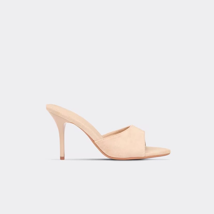 EGO Opie Pointed Peep Toe Heeled Mule In Beige Faux Suede, Women's Size UK 3 - 1