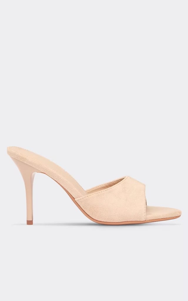 EGO Opie Pointed Peep Toe Heeled Mule In Beige Faux Suede, Women's Size UK 3 - 2
