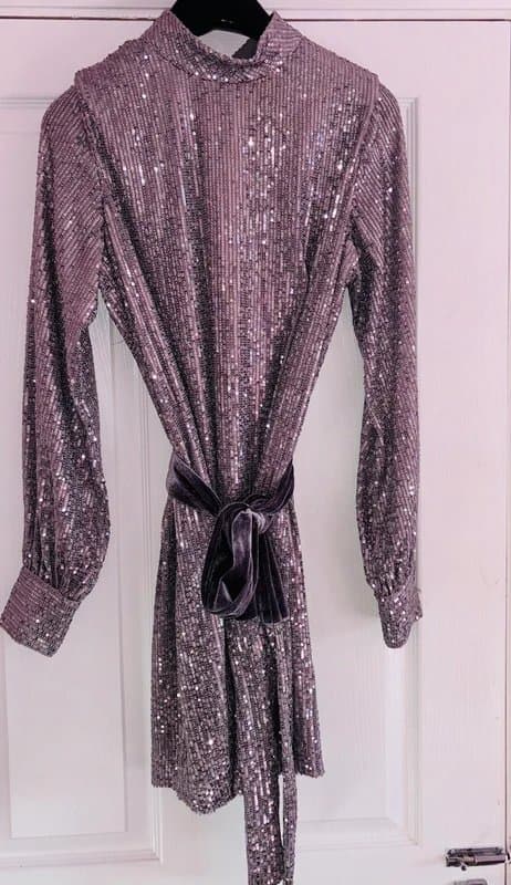 Style Cheat Stylecheat 10-12 silver sequin belted dress wedding party holiday same day post