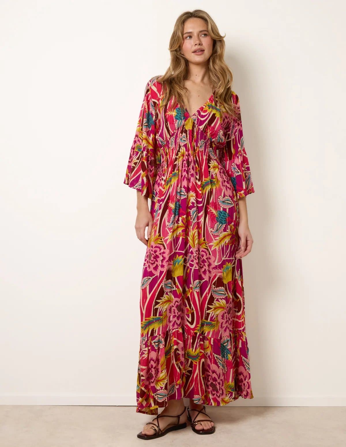 Blue Vanilla Tropical Print V-Neck Maxi Dress