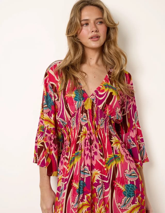 Blue Vanilla Tropical Print V-Neck Maxi Dress - 2