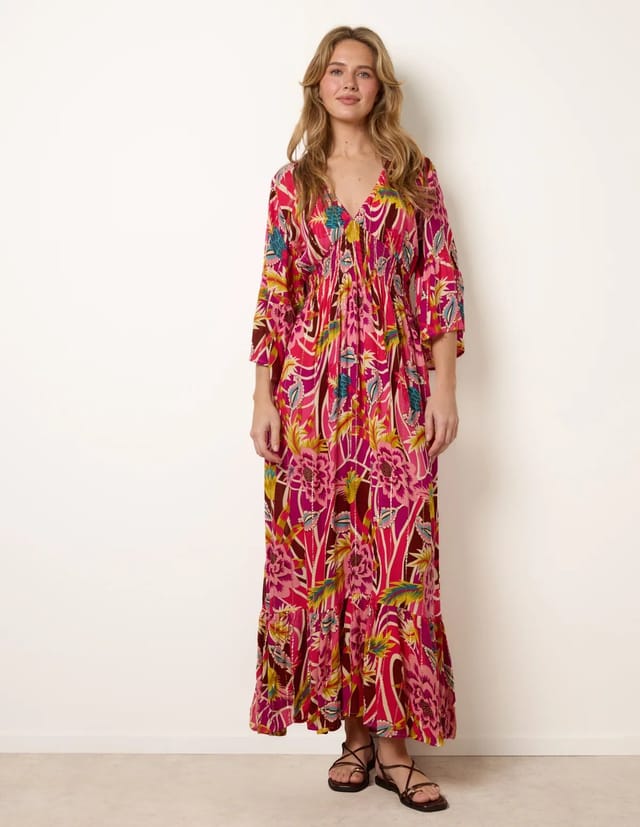 Blue Vanilla Tropical Print V-Neck Maxi Dress - 3
