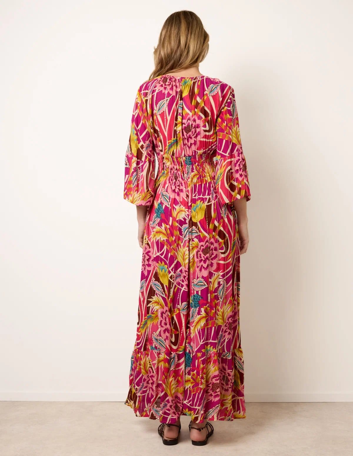 Blue Vanilla Tropical Print V-Neck Maxi Dress - 4