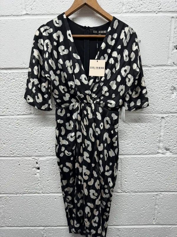 Girl in Mind Girl In Mind Chelsea Half Wrap Metallic Leopard Print Dress UK10 New