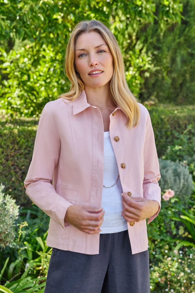 WoolOvers WoolOvers Women's Stitch Pocket Cotton Jacket in Pink - 3