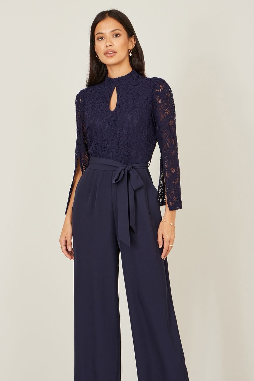 Yumi Navy Lace Applique Jumpsuit
