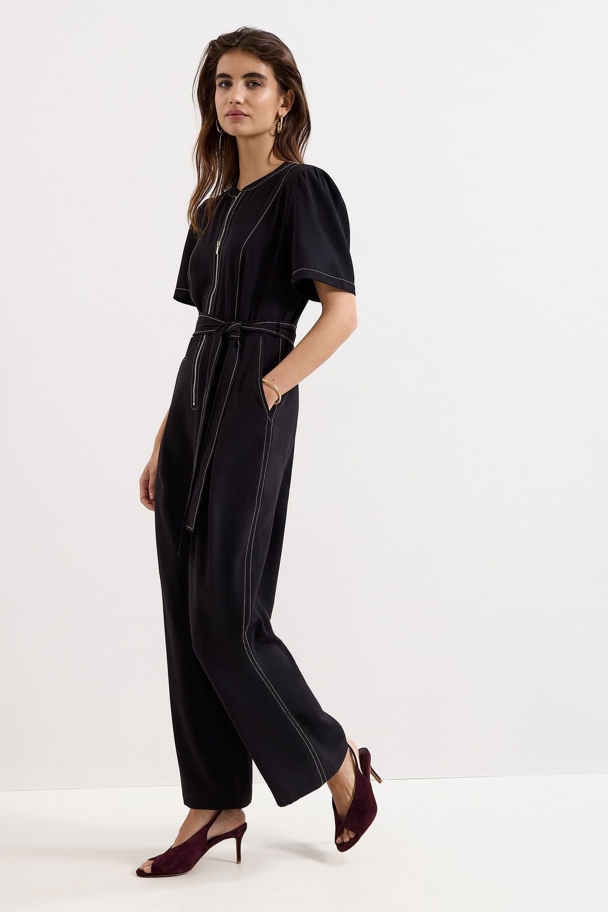 Phase Eight Phase Eight Women's Zip-Front Wide-Leg Jumpsuit in Black