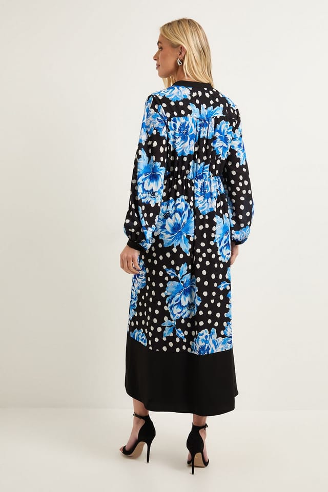 Wallis Wallis Women's Petite Floral Belted Contrast Midi Dress in Black - 3