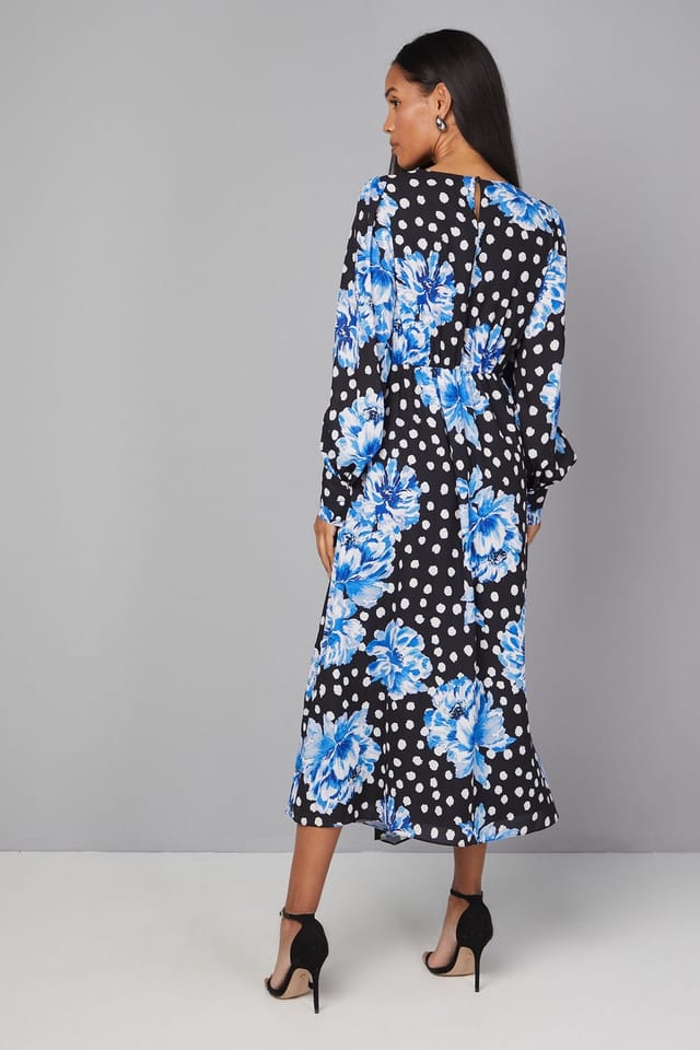 Wallis Wallis Women's Floral Drape Split Sleeve Midi Dress in Black - 3