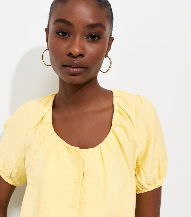 New Look Women's Light Yellow Button Drawstring Bubble Hem Blouse New Look - 2