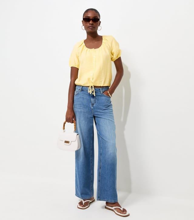 New Look Women's Light Yellow Button Drawstring Bubble Hem Blouse New Look - 3