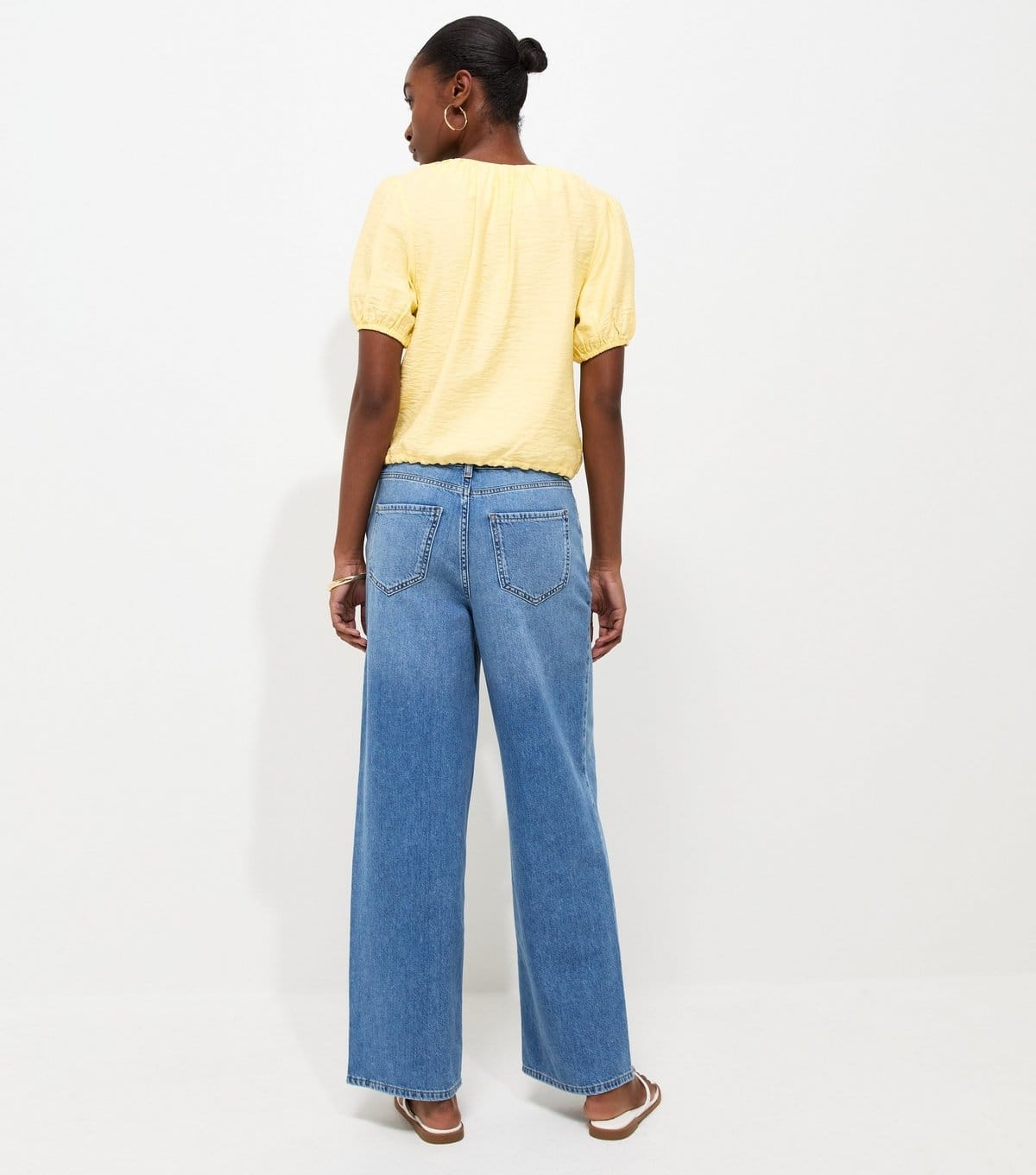 New Look Women's Light Yellow Button Drawstring Bubble Hem Blouse New Look - 4