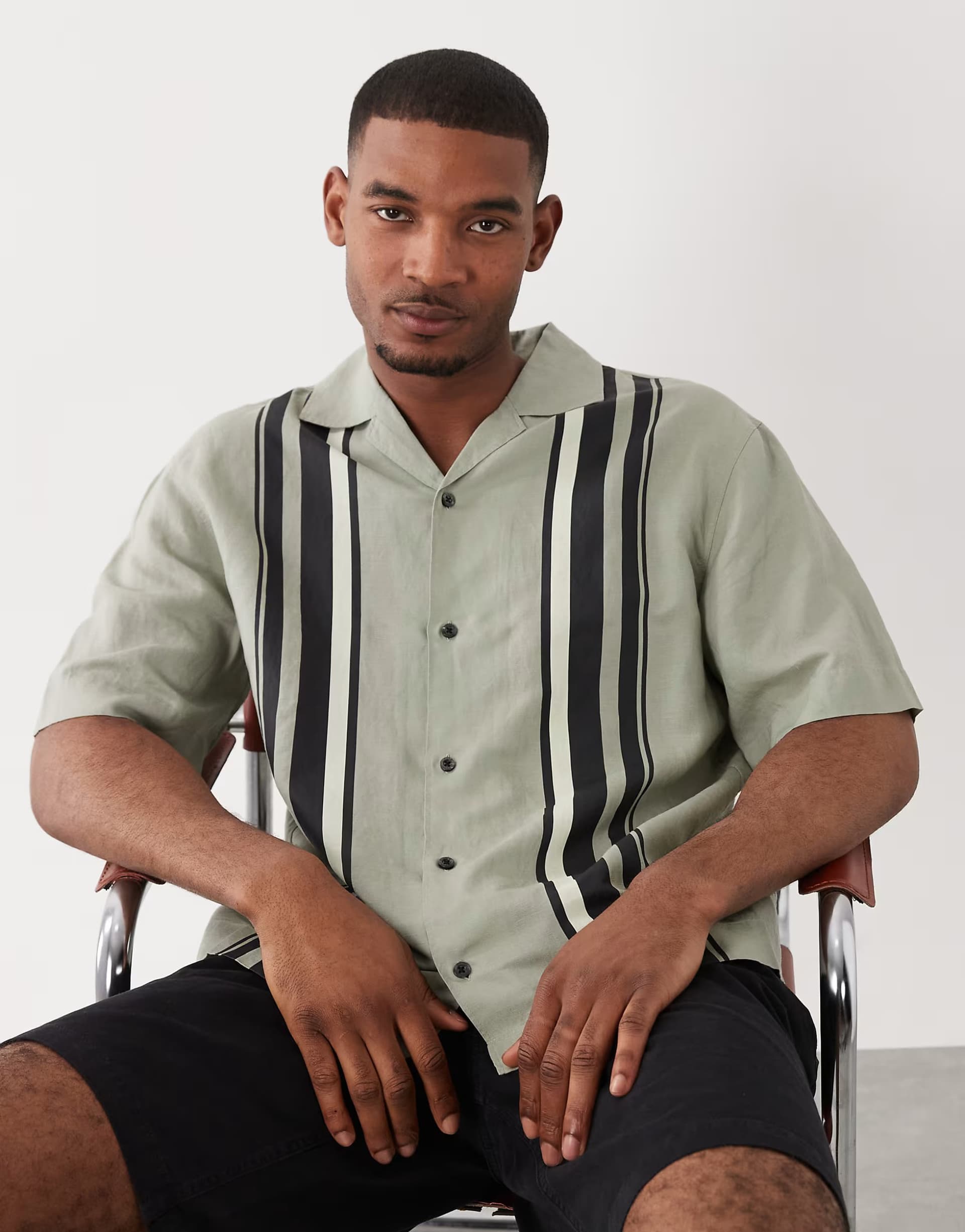 ASOS HUGO Red oversized striped shirt in light green