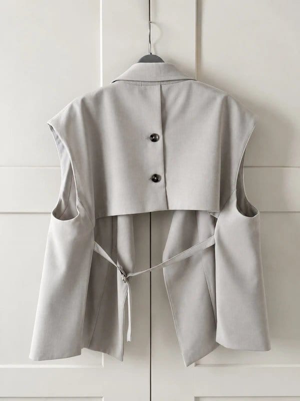 Bershka Beige/Grey Open Back Tailored Waistcoat