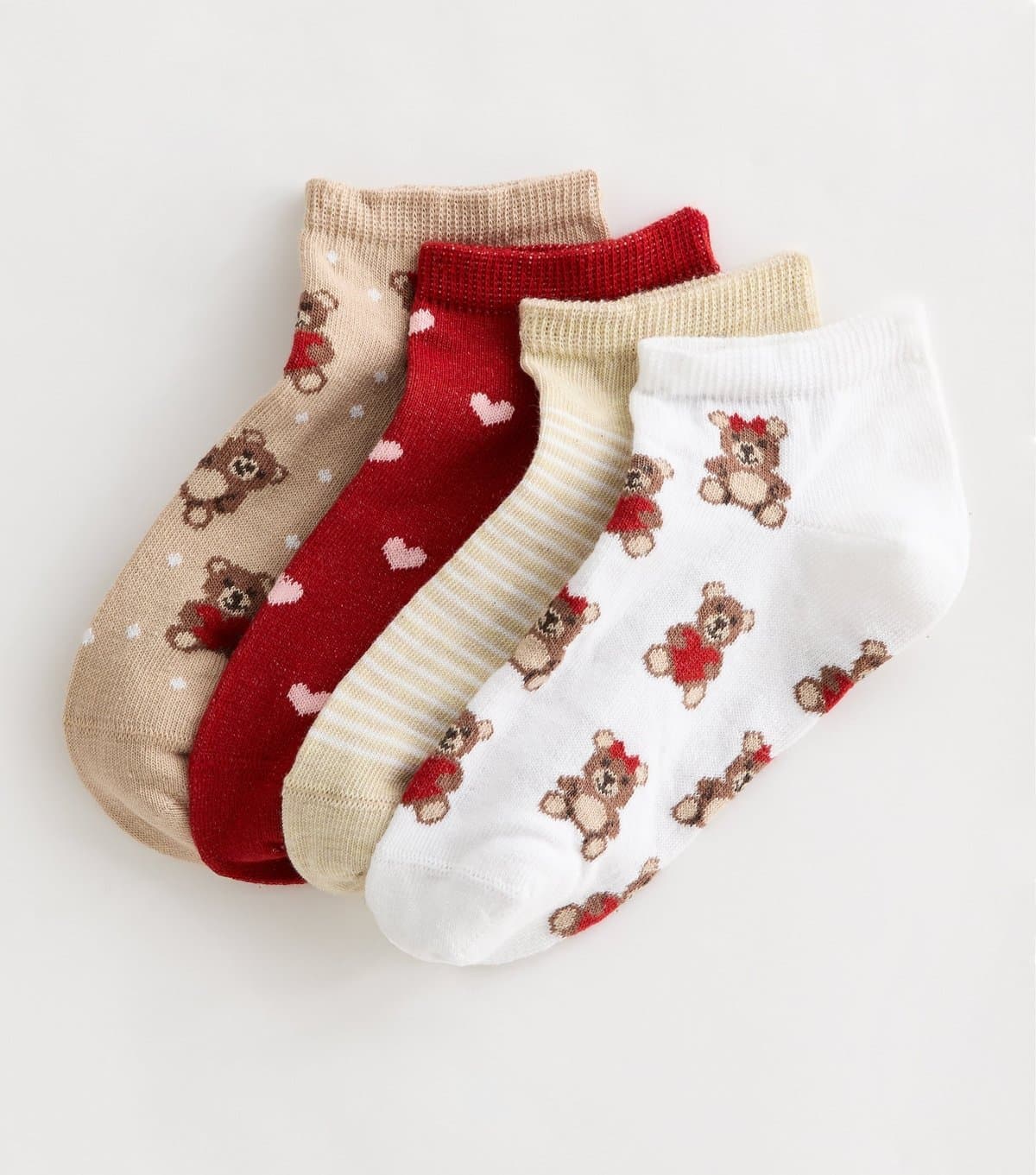 New Look Girls' Pack of 4 Brown Teddy Trainer Socks New Look