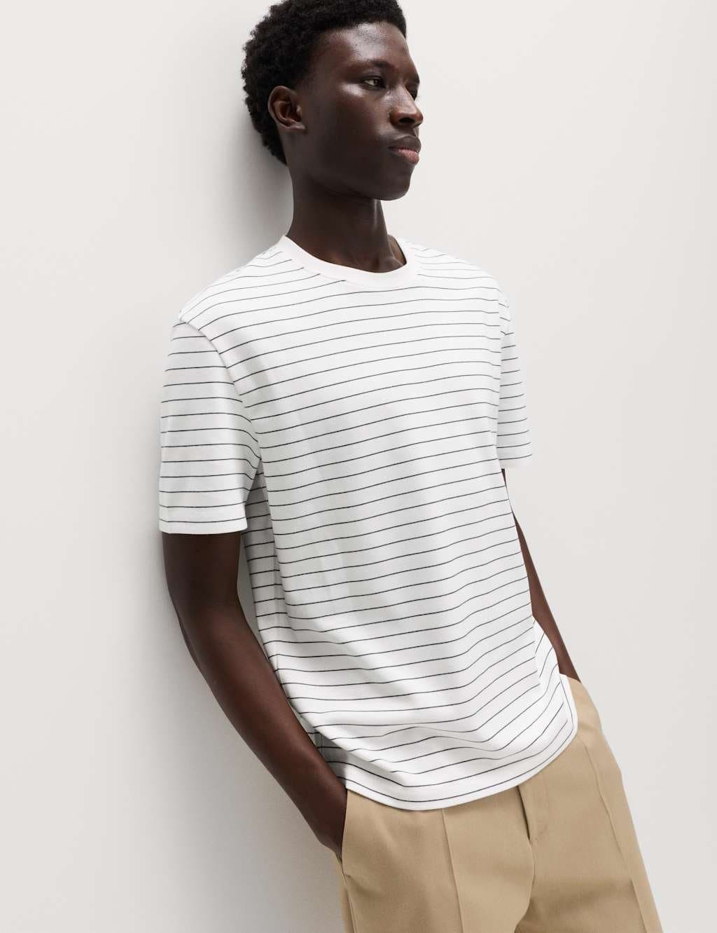 Marks & Spencer M&S Breton Stripe T-Shirt in Ivory Mix
