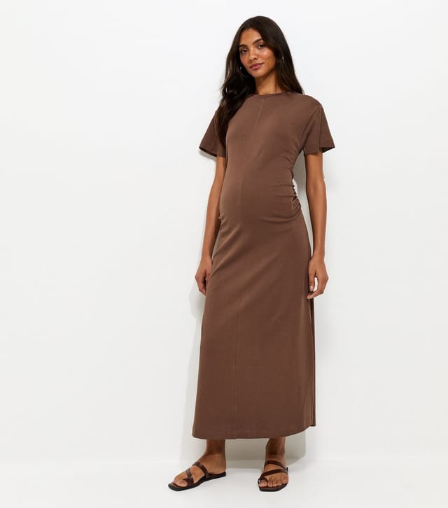 New Look Women's Maternity Dark Brown Ruched T-Shirt Midi Dress New Look - 3