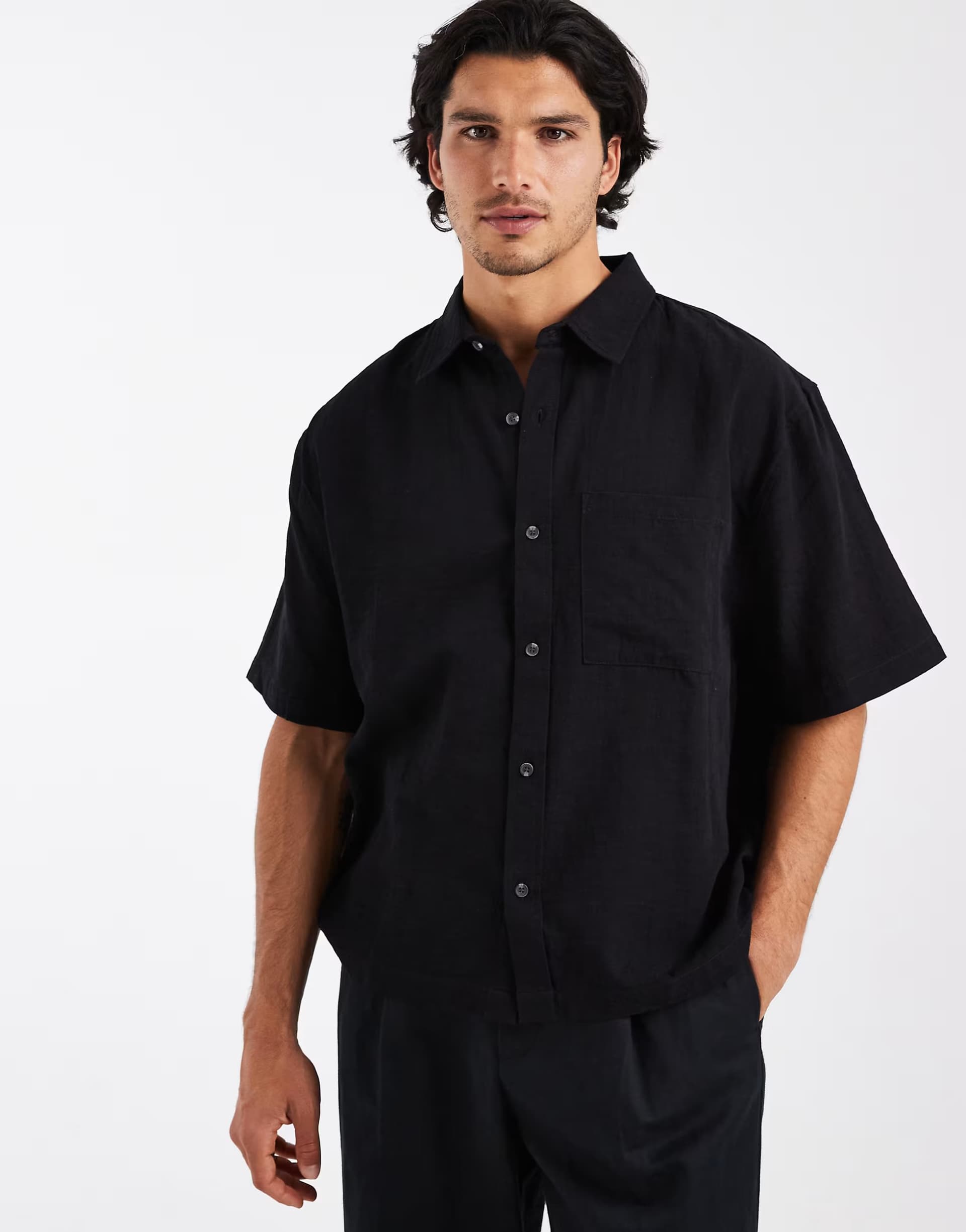 ASOS Cotton On boxy fit short sleeve shirt in black