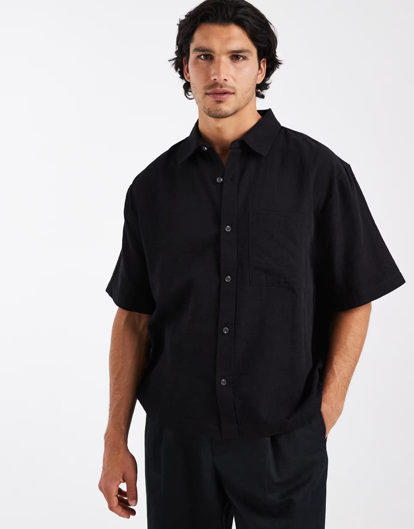ASOS Cotton On boxy fit short sleeve shirt in black - 1