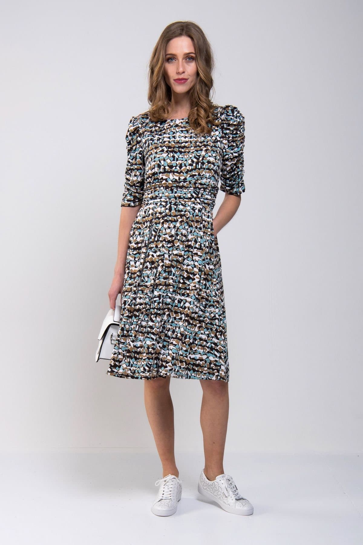 Jolie Moi Jolie Moi Women's Puffy Sleeved Midi Jersey Dress