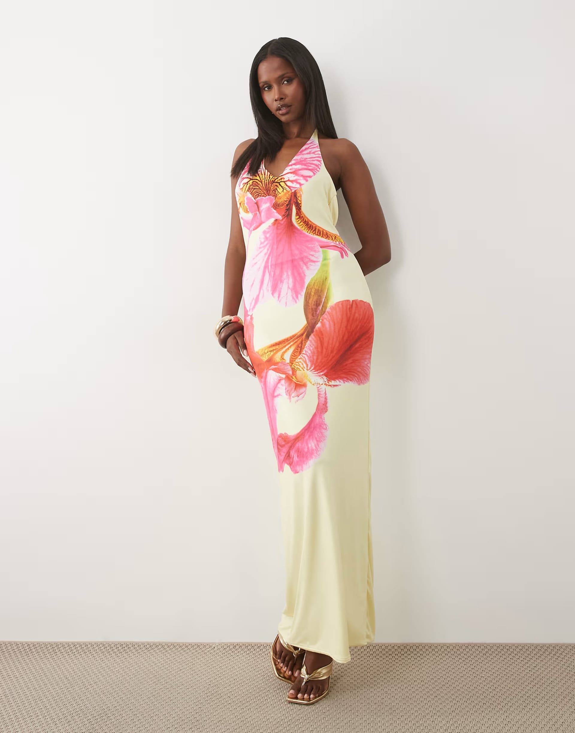 Asos Missyempire Double Sculpted Slinky Plunge Halterneck Maxi