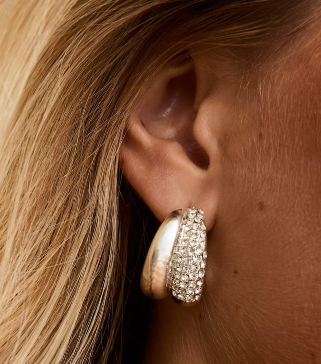 New Look Silver Double Effect Diamante Stud Mini Hoop Earrings New Look - 2