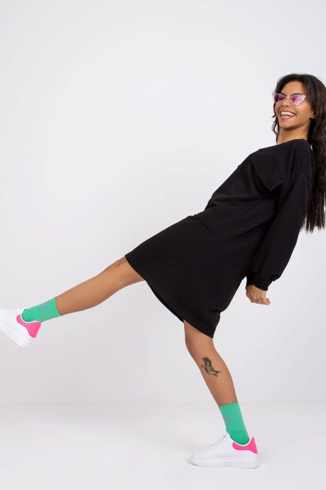 Love Lace Love Lace Women's Loose Fit Long Sleeve Daydress Pockets in Black - 2