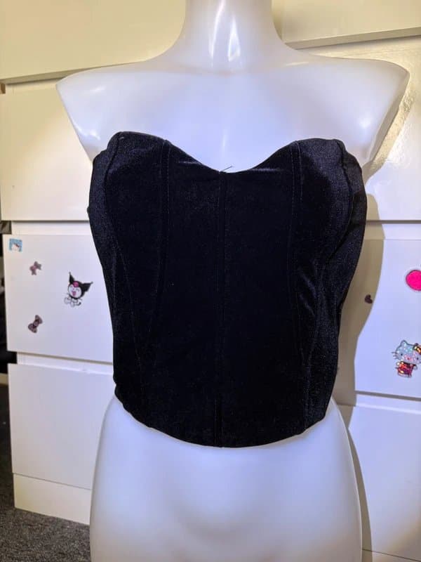 Bershka Velvet corset top black