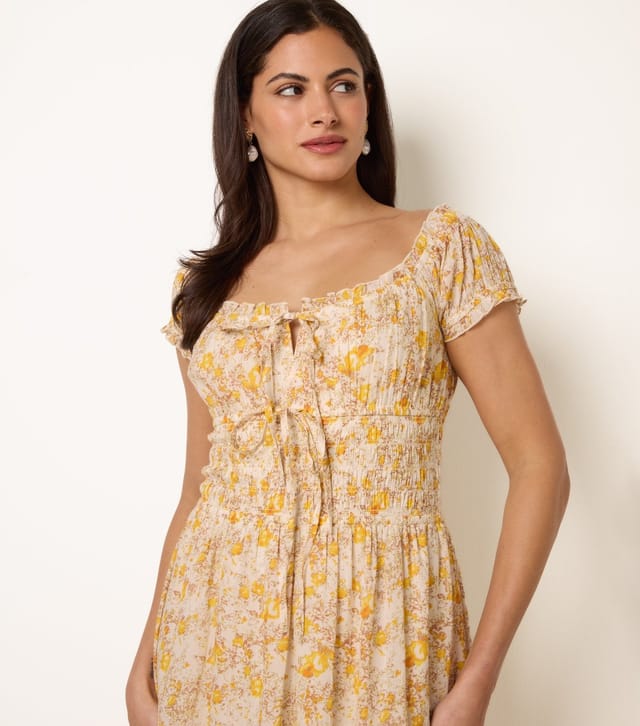 Blue Vanilla Women's Yellow Floral Print Tie Front Maxi Dress Blue Vanilla New Look - 2