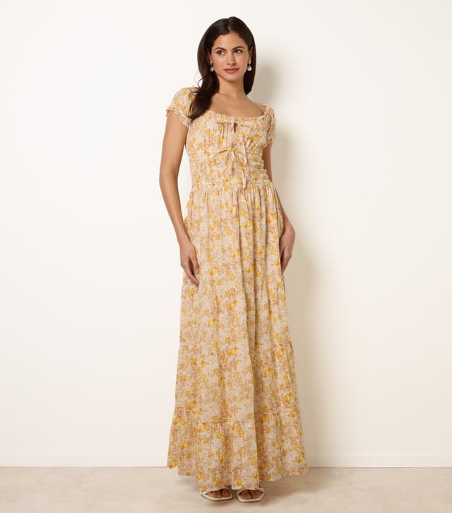 Blue Vanilla Women's Yellow Floral Print Tie Front Maxi Dress Blue Vanilla New Look - 3