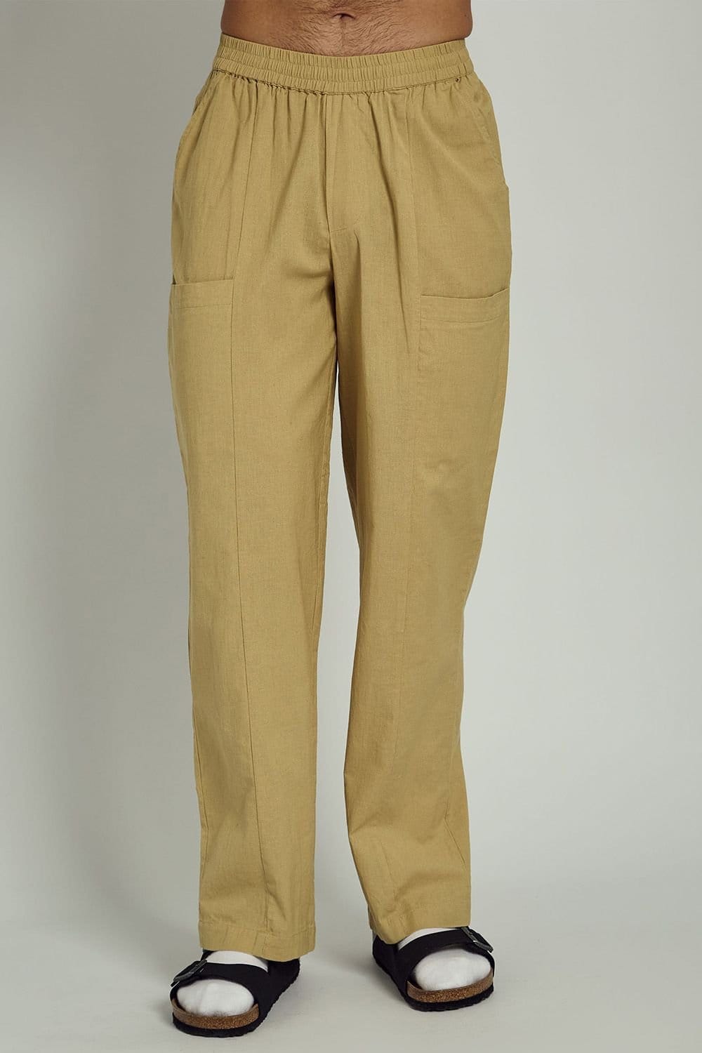 Native Youth Khaki Cotton Linen Trousers