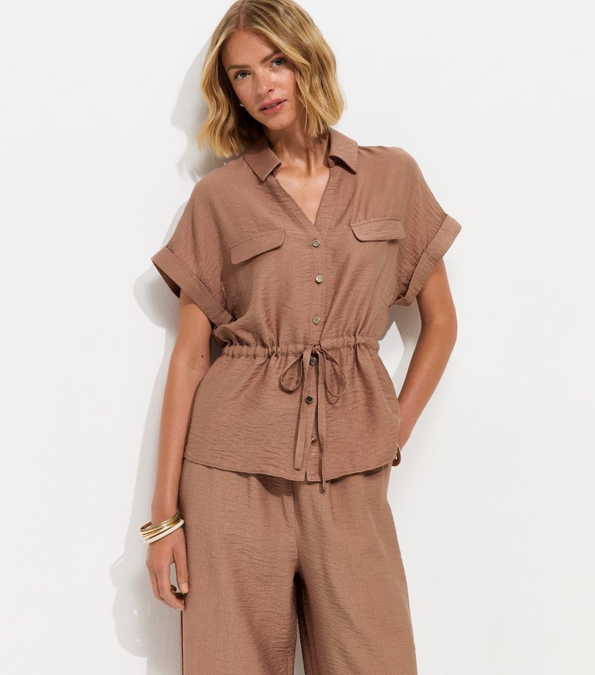 New Look Women's Mink Utility Tie Front Shirt New Look