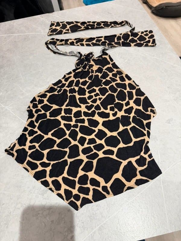 ASOS ASOS Luxe Giraffe Print Halter Neck Tie Top, UK16